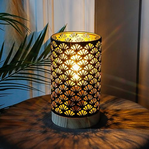 JHY DESIGN 23cm lampada da tavolo cilindrica in ferro 6 ore timer alimentato decorazione lampada metallo senza fili stile moderno per la decorazione camera da letto (nero metallico)