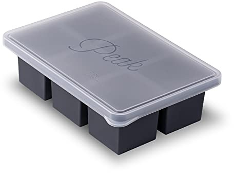 W&P Cup Cubes Silicone Freezer Tray with Lid, Charcoal, Makes 6 Perfect 1-Cup Portions, Freeze & Store Soup, Broth, Sauce, Leftovers, Dishwasher Safe