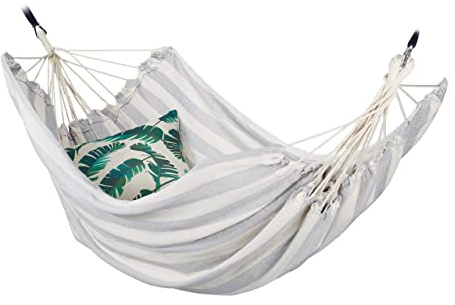 Relaxdays Hängmatta, XXL-hängstol 2 personer, upp till 300 kg, bärbar, inomhus- och utomhusbruk, bomull, 150 x 272 cm, grå-vit