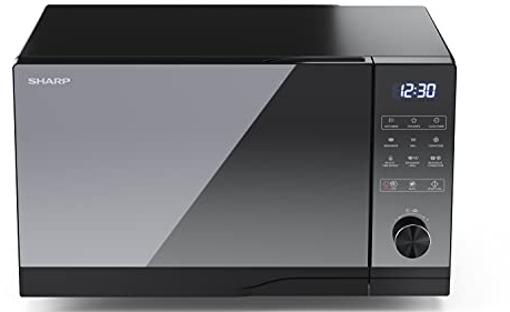 SHARP YC-GC52FEB Microondas Convección, 25 Litros, control Semi-Digital, microondas: 900W, grill: 1200W, Convección: 2050W, 11 niveles de potencia, flatbed, Bloqueo infantil, Función ECO, Negro.