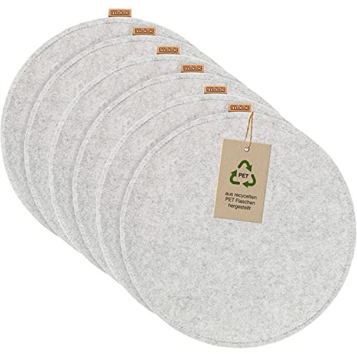 Miqio Design Sitzkissen Rund aus Filz ø35 cm | 6er-Set | Waschbare Stuhlkissen rutschfest | Gemütliche Sitzauflage für Bank und Stuhl | Hellgrau