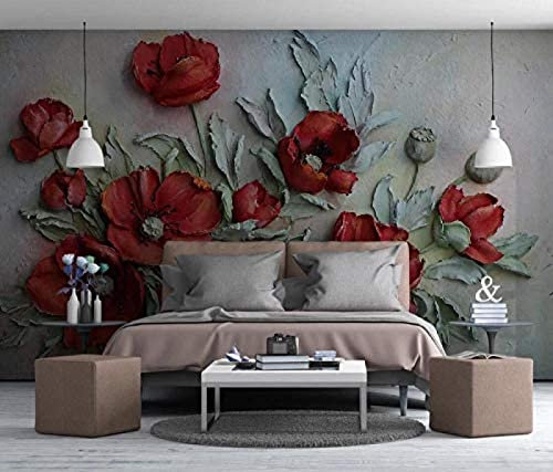 XLMING 3D-Tapete Rote Mohnblume Geprägte Retro-Wandmalereien Modernes Wandbild Benutzerdefinierte Tapete fototapete 3d effekt tapete Wohnzimmer Schlafzimmer Hintergrundbild-150cm×105cm