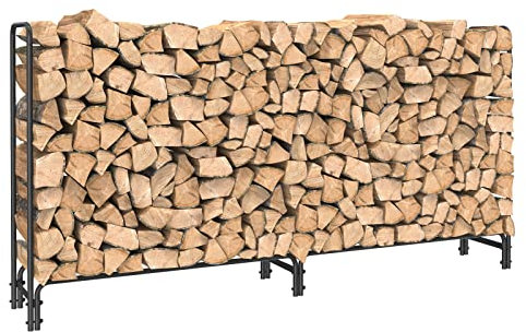 unho Étagère de rangement en métal pour bois de chauffage - 2,4 m - Pour le jardin - Capacité de charge jusqu'à 295 kg - Noir