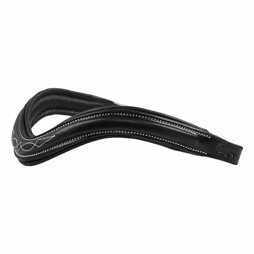 ExionPro Exion Ausgefallenes, genähtes, quadratisches, erhabenes, gepolstertes, gebogenes Leder-Stirnband | Stirnbänder für Pferde | Reitstirnband | (Schwarz, Warmblut (Übergröße))