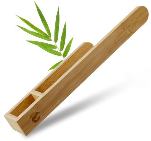 ECENCE Bamboo Wood Self-Adhesive Towel Bar - 38.5cm Nature Guest Bathroom Shower Towel Rail