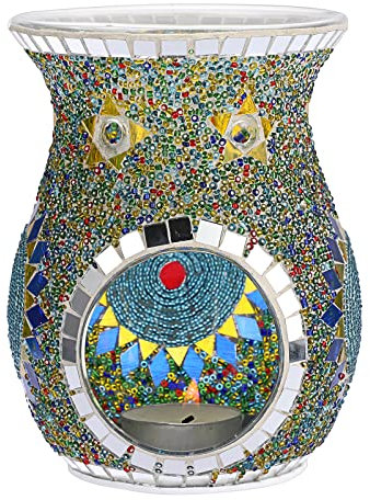 BSTKEY Mosaik Glas Ätherisches Öl Brenner Wachs Melt Burner, Grün Duft Öl Warmer Teelicht Kerzenhalter Brenner Home Decor Räucherduft Wachsbrenner
