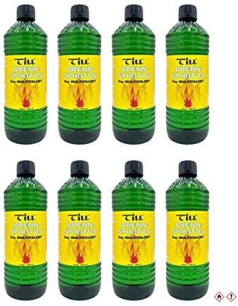 Bluecraft 8X Till Brennspiritus 1 Liter, Reiniger und Brennstoff, 94% Ethanol, hochwertiger Spiritus Allrounder für Freizeit, Hobby, Auto, Haushalt, Gewerbe und Industrie