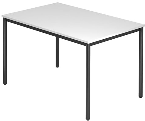 bümö Multifunktionstisch weiß, Tisch 120 x 80 cm, Tischfuß rund in schwarz - einfacher Tisch klein, Besprechungstisch System D-Serie, Konferenztisch, Meetingtisch, Mehrzwecktisch, Pausentisch