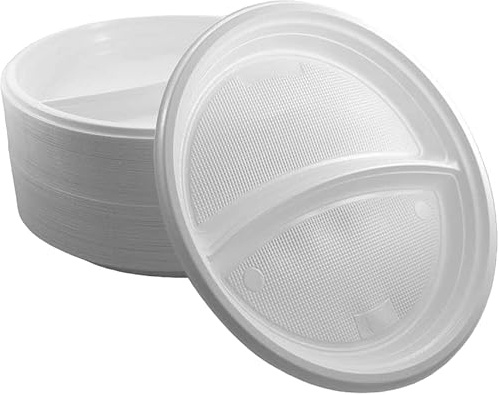 100x 2-geteilt Menüteller Ø 22cm Mehrweg Wiederverwendbar Plastik Teller