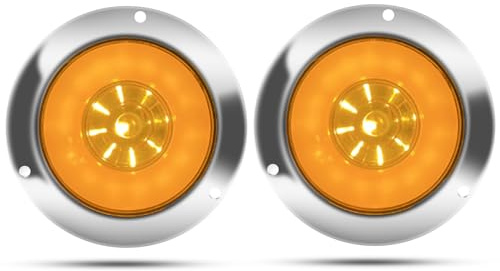 Biqing 2PCS Rotondo Fanali Posteriori Rimorchio Ambra,4 inch 12V/24V Fanale Posteriore Freno Segnale di Girata Riflettore Luce Fanali Posteriori LED con Lunetta Cromata per Camion Caravan Van Trattore