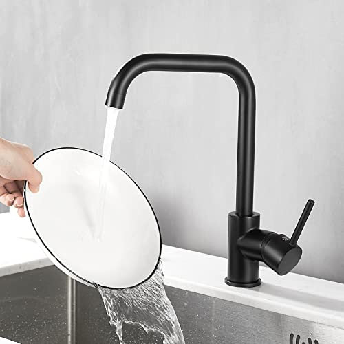 Low Pressure Kitchen Pull-Out Rotatable Hot and Cold Water Faucet, Low Pressure Figure Seven Black