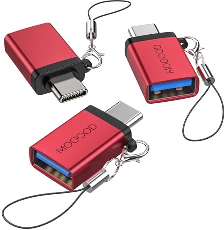 MOGOOD USB-C auf USB 3.0 Adapter, 5Gbps, OTG, 3er Set Rot, MacBook | Aluminium, 5Gbps, Plug-and-Play, für MacBook, Chromebook, Samsung, USB, Festplatte, Maus, Tastatur, Büro, Reisen, Gaming, PC