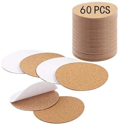 60 PCS self Adhesive Cork for Coasters Bulk,4 inches Coaster Bottoms self Adhesive,Round Coaster Backing with self Adhesive,DIY Crafts Drinks Cork Coasters