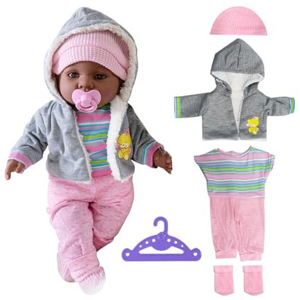NyxSeat 1 Rosa Puppenkleidungsspielzeug, 1 Kleiderbügel, Inklusive Jacke, Hemd, Hose, Mütze Und Socken, Baby-geburtszubehör, Winterplüschpullover, Dicker Puppenmantel (43 cm)