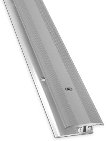 D-TACK Übergangs- & Höhenausgleichsprofil Alu inkl. Schrauben und Dübel | Breite 30 mm | Länge 1 m | Edelstahlfarben | Höhenverstellung bis 7 mm universell für alle Bodenbeläge