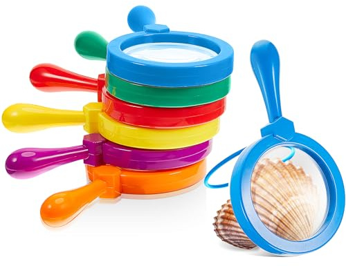 Lewtemi 6 Pack Kids Science Learning Toys Kids Magnifying Glass with Stand Easy Grasp Jumbo Magnifiers 3X Magnification Exploration Preschool Learning Toys for Reading Book Map Insect (Multicolor)