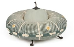 Lorena Canals Interaktives UFO Kissen 35 cm x 35 cm - Kinderkissen - Mädchen - Baumwolle - Rund - Waschbar - Terrazzo - Salbeiblau, Dunkelgrau, Honig