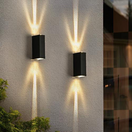 Doughelec Aplique pared Exterior Interior LED 6W, Lámpara de Pared LED Impermeable IP65 Luz de Pared Aplique Blanco Cálido 3000K Moderna Iluminación para Pasillo Patio Terraza, Negro 2PCS