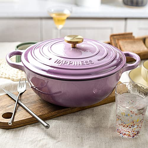 Sartén de hierro fundido esmaltado - Cacerola cubierta con tapa - Sartén de utensilios de cocina esmaltados de cerámica con asas dobles, apta para horno Retención de calor superior antiadherente