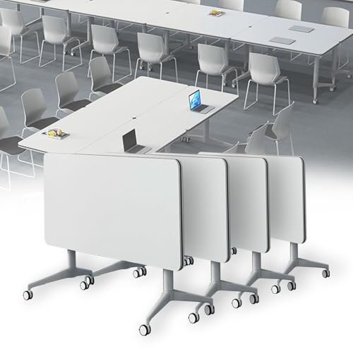 Klappbarer Konferenztisch mit Klappdeckel, moderner weißer Besprechungstisch für Büro, Klassenzimmer, großer mobiler Trainingsseminartisch (4 Stück)