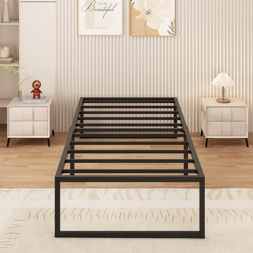 Yicensen Metallbett 90x200 cm mit Lattenrost Metall 41cm Höhe Bettrahmen Einzelbett Stabiles Leichte Montage, Schwarz