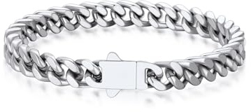 Bandmax Armbänder Herren Edelstahl Panzerarmband 5/7/9/12MM Männer Miami Gliederarmband Silber/Schwarz/Gold Kubanische Kettenarmband Armkette 19/21/23cm Punk Schmuck für Geburtstag
