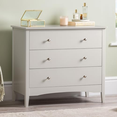 CHRISTOW Natural Chest Of Drawers, 3 Drawer Storage Organiser Unit, Modern Wooden MDF Bedroom Cabinet Furniture, Living Room Hallway, Brushed Chrome Handles, Smooth Glide Runners (70cm x 80cm x 40cm)