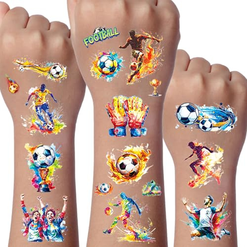 Football Glitter Tattoo for Kid, 12 Sheets Temporary Tattoos for Kids, Gifts for Boys, Entertainment Games for Children, Party Bags Fillers Gifts
