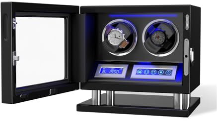 Sicherheitsschlosskasten Automatischer Uhrenbewer For Entsperren Per Finrabdruck Mit 3/4/6/8/12 Steckplätzen, Touchscreen-Fernbedienung, Uhren-Safe für Zuhause, Büro, Hotel, Reisen(2 winders)