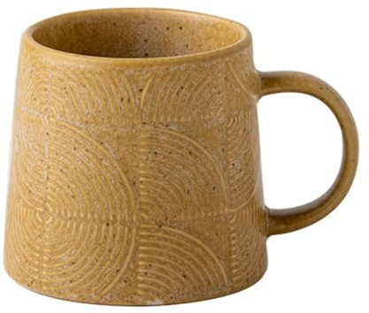 Treer Ceramic Coffee Cup Large Modern Relief Coffee Mug with Handle 14.5 oz Cappuccino Cup Espresso Cup Cereal Breakfast Bowl Tea Cup Suitable for Office and Home, Microwave Safe (Yellow,430 ml)