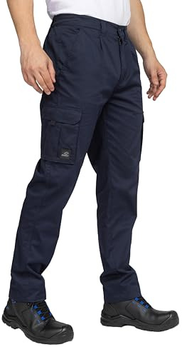 BWOLF Prime arbetsbyxor för män, arbetsbyxor för män, med många fickor och extra förstärkt midjeband med spandex, blå, L