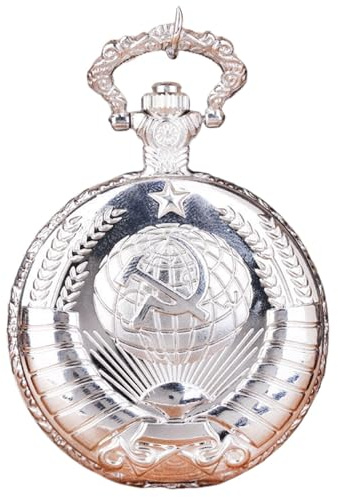 FASSME Vintage Pocket Watch, Geprägte Modezubehör, Vintage Hammer Sichel Taschenuhren, Pentagramm Weizenuhr Mit Kette Für Männer Frauen