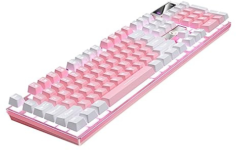 UKCOCO Teclado Mecánico RGB Rosa de 104 Teclas Cable para Juegos | Abs, Retroiluminación de Color Natural, Teclas Resistentes al Desgaste, Soporte Plegable y Placa Reforzada