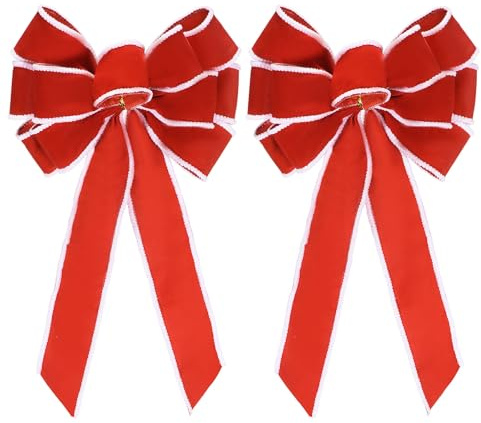 PATIKIL Große Kranzschleife 20x11, 2 Stück Christbaumschleifen Schneeflockenmuster Band Hochzeit Geburtstag Festival Party Zuhause Haustürdekoration, Rot