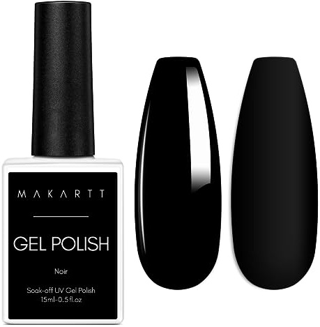 Makartt Gel Nail Polish -15ml Black Nail Polish for Long Lasting High Glossy Finish Black Colour Soak Off Gel Polish Nail Art Decoration Quick Dry Chip Resistant for Easy Application Salon & Home Use