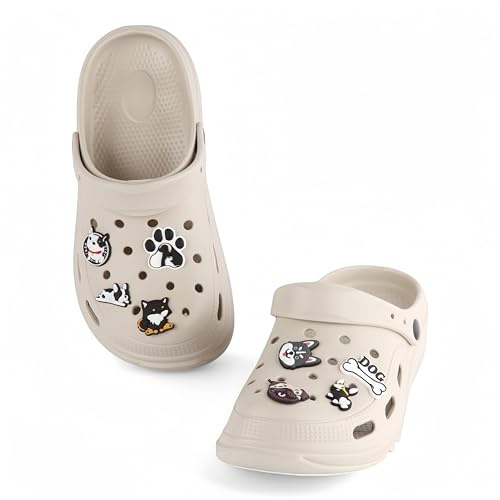 CHILLIFE Zuecos de Plataforma de Mujer con Charms de Perros Removibles, para Trabajo, Playa y Jardín – Fabricado en Portugal (Beige, Sistema Tallas Calzado EU, Adulto, Números, Mediano, 38)