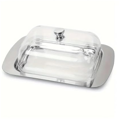 Stainless Steel Butter Dish with Clear Plastic Lid – Rust-Resistant, Food-Grade, Easy to Clean, BPA-Free Cover – Ideal for Counter or Fridge, Keeps Butter Fresh, Safe, and Spreadable