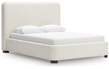 Bowery Hill Contemporary Engineered Wood Queen Upholstered Bed, Beige Performance Fabric, Cushioned Wing Headboard, Durable Frame, Stain-Resistant Upholstery, 74.25W x 91.63D x 54.63H for Bedroom