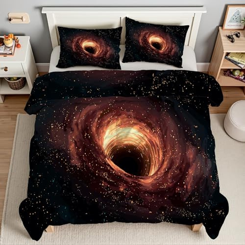 Piumino Matrimoniale Buco Nero Trapunte Vortice Piumone Imbottito Resistente Lavabile, Super Morbida Trapunta, piumini 200x200 cm in Microfibra Reversibile e 2 Federa 50x80 cmT574