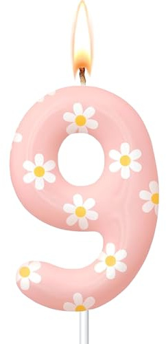 DazzJoy Gänseblümchen Geburtstagskerzen Zahlen 9 Jahre, Gänseblümchen Kerze 9 Geburtstag Mädchen, Geburtstagskerze 9. Geburtstag Mädchen, Geburtstagskerzen Kuchen Kerzen Zahlen 9 Rosa(ca.8,5cm)