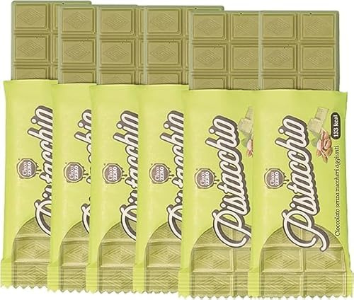Tavolette di Cioccolato Bianco e Pistacchio Senza Zuccheri Aggiunti 25g 133 Calorie Cioccolato Senza Zucchero per Spuntino Palestra Senza Glutine Low Carbs