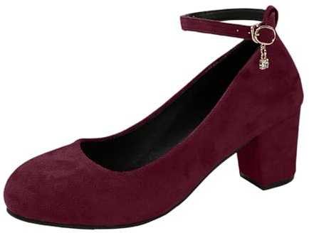 Scarpe Donna Eleganti Scamosciato con Tacco a Zeppa e Chiusura a Fibbia Tacchi Heels Dance Estive Comode Mary Jane Decollete Casual per Oktoberfes Sposa Cerimonia Ballo Lavoro,Rosso Scuro,38