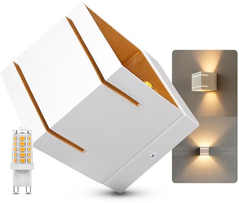 SSC-LUXon KOURA DUO Wandleuchte weiß-gold Up & Down G9 dimmbar warmweiß | Wandlampe weiß-gold mit Lichtspalt - Up-Down-Licht dimmbar, für Wohnzimmer, Flur & Schlafzimmer, inkl. G9 LED