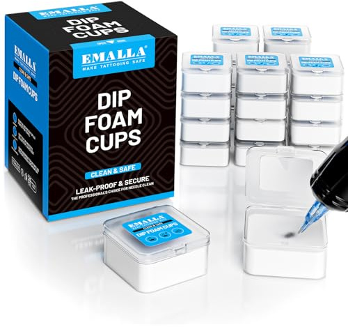 EMALLA 20pièces Dip Foam Cups Éponge Jetable Coupes de Rinçage pour Aiguille Tatouage Nettoyage à Mousse & Changement de Couleurs d'encre