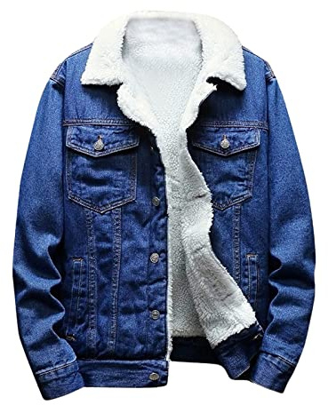 Vestes en jean pour homme avec doublure en polaire - Manteau de cowboy d'hiver chaud et à la mode - Veste en jean avec fausse fourrure - Vestes décontractées, noir foncé, L