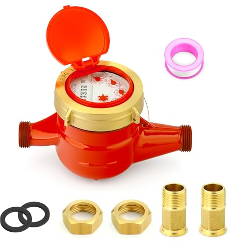 MEANLIN MEASURE 3/4 BSP Flüssigkeitsgefülltes Kupplungen Wasserzähler Warmwasserzähler für Garten oder Haushalt 20 mm Messung in Kubikmetern