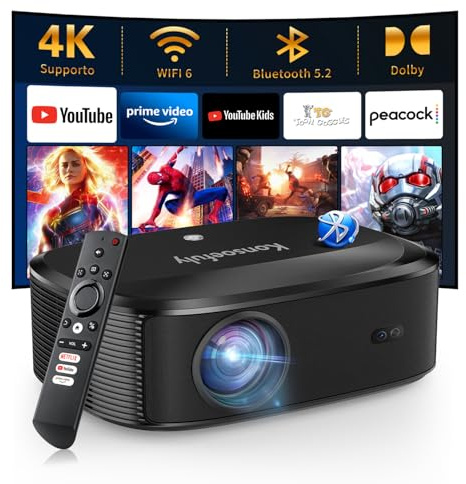 4K Beamer mit Wifi und Bluetooth - Konsoefuly Beamer mit integriertem NETFLIX/Prime Video/YouTube, Unterstützung für über 100.000 Apps, Beamer mit HDMI/USB/iOS/Android/Windows Kompatibilität