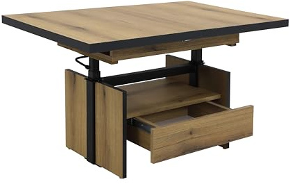 Hela Tische, Couchtisch Noah, Tischplatte ausziehbar Evoke Eiche, Höhenverstellbar,Schubkasten, Maß 110-150x70cm