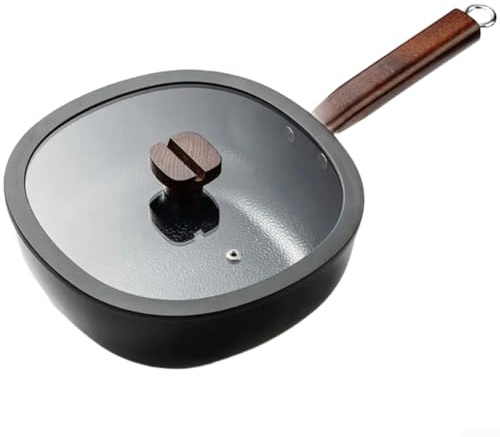 Padella wok quadrata, 24 cm, in ghisa martellata, antiaderente, stile tradizionale cinese, in titanio, per cucinare in padella (24 cm)