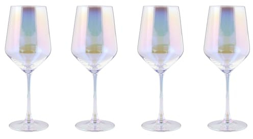 BUTLERS 4er Set Rotweinglas 480ml aus Glas -PEARL- Elegantes Kelchglas mit Perlmuttglanz | Weingläser mit zartem Regenbogeneffekt | Minimalistischer Glamour für festliche Anlässe